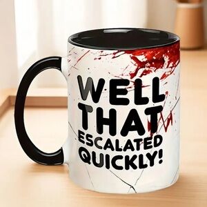 Killer Halloween Black and White Ceramic Mug with Red Accents